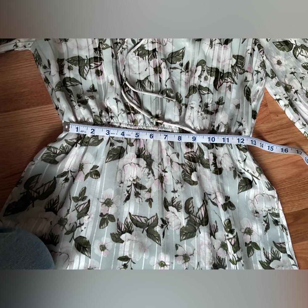 Bohme green and White Floral‎ Long Sleeve midi Dress - Picture 10 of 10
